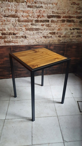 Imagen 5 de 6 de Mesa Bar 60x60cm Cervecera Hierro Y Madera Industrial Epoxi