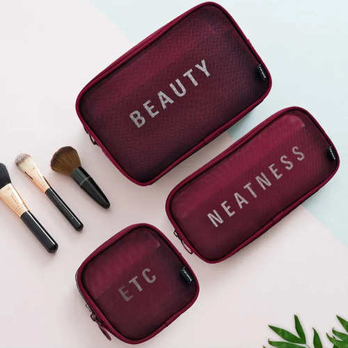 3pcs Cosmetiquera Neceser Estuches De Maquillaje Viaje Mujer Rojo