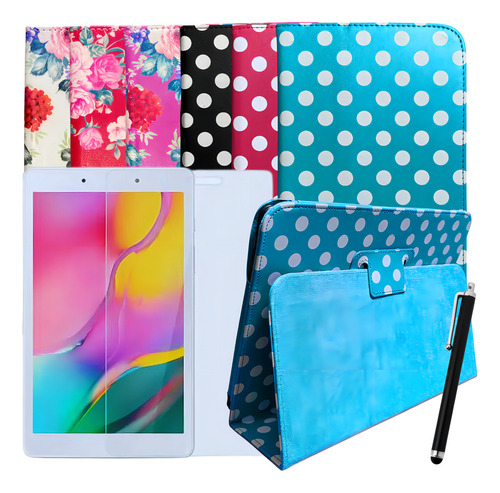 Capa Adaptável P/tablet Galaxy Tab A 8 T290 + Caneta Touch Cor Preta Bolinha Branca