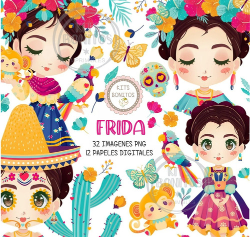 Kit Cliparts Imagenes Png Papeles Digital Frida Kahlo