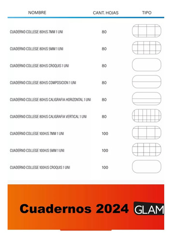 Cuaderno College 80hj Caligrafia Horizontal, 4uni Color Glam