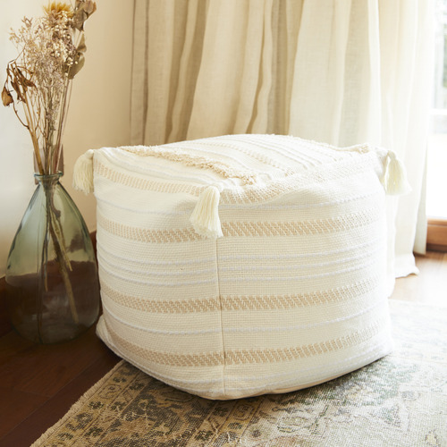 Pouf / Puff Cubo Alto Con Flecos Marroquí Relan