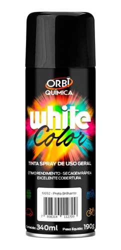 Tinta Spray Preto Brilho Uso Geral Orbi 340ml - Unidade