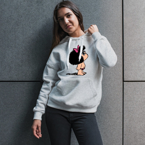 Imagen 5 de 6 de Buzo Gris Capucha Mafalda Playa Hombre Mujer Niños Hoodie