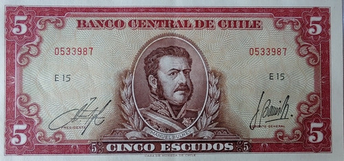  Billete Chile 5 Escudos Molina Barrios Firmas Gru/d(bb75