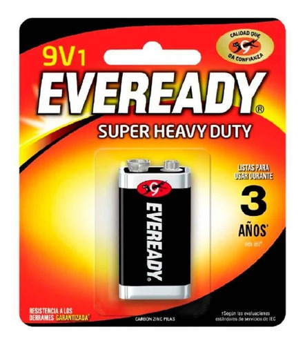 1 Pila Batería Cuadrada Eveready 9v1 Carbón Zinc 1222bp1