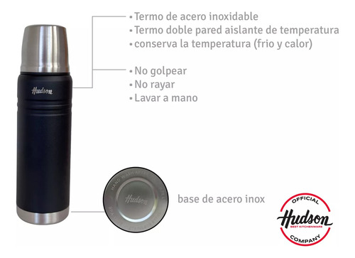 Termo Hudson 500 Ml Acero Negro De Acero Inoxidable Negro