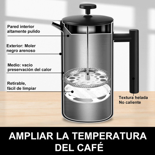 Cafetera Prensa Francesa Acero Inoxidable 1000ml Negra