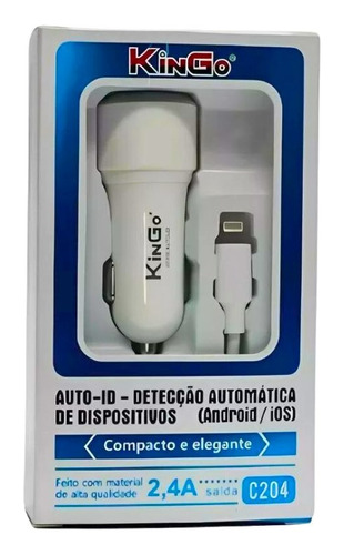 Kit Carregador Veicular Kingo 2.4a Rápido P/ iPhone Cor Branco