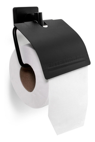 Porta Rollo Negro De Papel Con Tapa Mate Pared Amurar Bronce