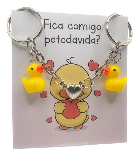 Par De Chaveiros Patodavida Casal Amizade Pato De Coração Amarelo