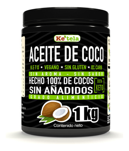 Aceite De Coco 1 Kilo, Ke´tela, Vegano, Keto