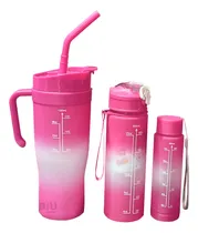 Comprar Set De 3 Botellas De Figuras 2d Fucsia Y+gift Miniagenda