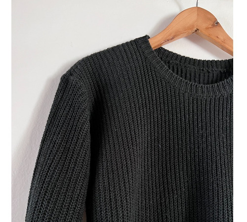 Sweater Negro Cuello Redondo Para Mujer Tiritas Costado L