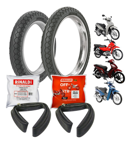 Par Pneu 80/100-14 E 250/17 Biz Pop Kit +par Câmara