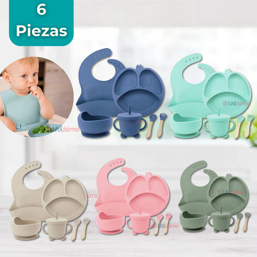 Set Alimentación Silicona Bebé 6 Piezas De Forma Libre Bpa