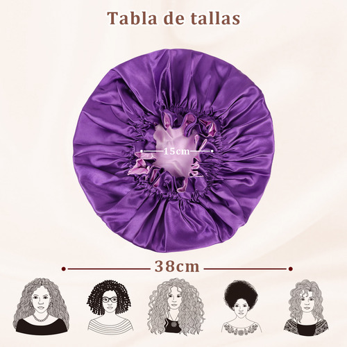 Gorro De Satín Para Dormir Y Proteger El Cabello Doble Capa Violeta Color
