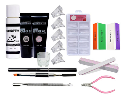 Kit De 2 Polygel+solucion+moldes Dual+lima+repujador+pincel