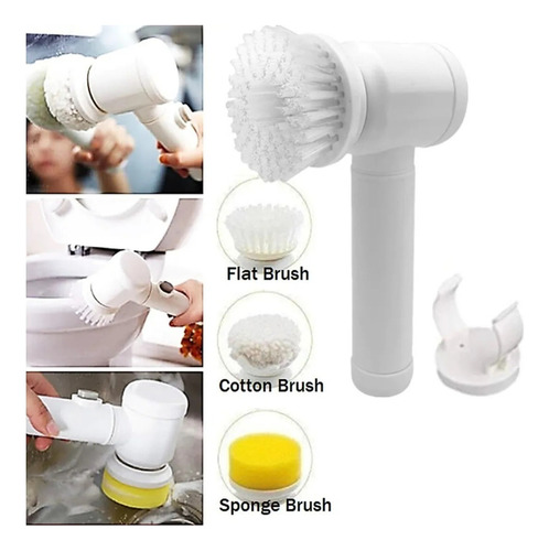 Cepillo De Limpieza Electrico Limpiador Cocina Lavaloza Baño Multiuso 5 en 1 Accesorios Carga Usb Qatar Shop Escobilla Limpieza Multifuncional Blanco