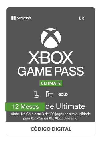 Imagem 1 de 1 de Game Pass Ultimate 12 Meses Código 25 Dígitos Xbox One - X/s