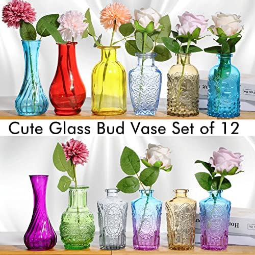 Conjunto De Vaso De Vidro Colorido Com 12, Pequenos Vasos V