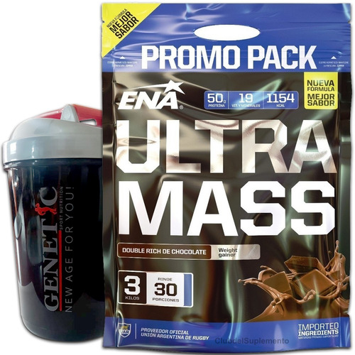 Ganador Masa Muscular Ultra Mas 3 Kilos Ena + Shaker Genetic