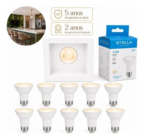 Kit 10 Spot Embutir Par 20 Recuado Quadrado E27 Stella 3000k 127/220v Spot Branco Luz 3000k - Branco Quente