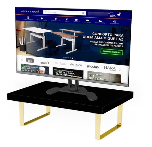 Suporte Ergonômico Monitor Aço Piatina Dourado Mdf 20x30cm Cor Preto