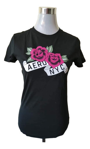 Polera Aeropostale Negra Con Rosas. Traída Desde Usa