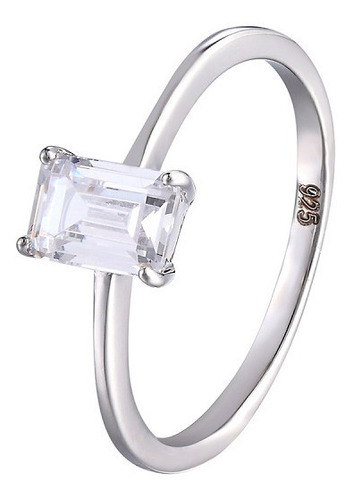 Anillo De Plata925 Con Piedra Circonia Blanca Corte Baguette