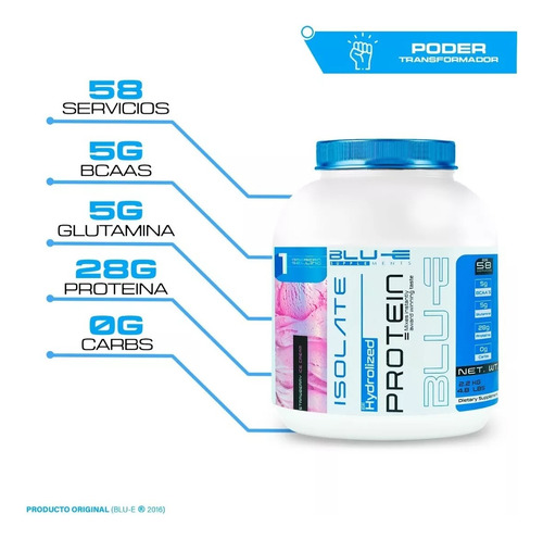 Proteína Whey Hidrolizada Isolate Blu-e 2.2kg Varios Sabores Fresa