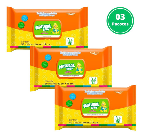 Kit 3 Pacotes Lenço Umedecido Natural Baby Wipes 150 Toalhas