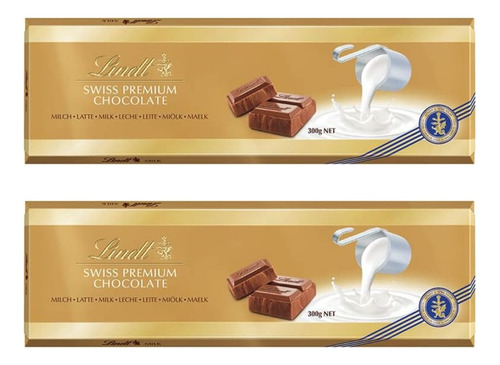 Kit 2x Lindt Barra Chocolate Ao Leite 300g Importado
