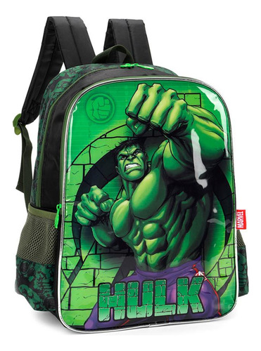 Mochila Hulk Preto E Verde Escolar Marvel - Luxcel 41x30 Cm