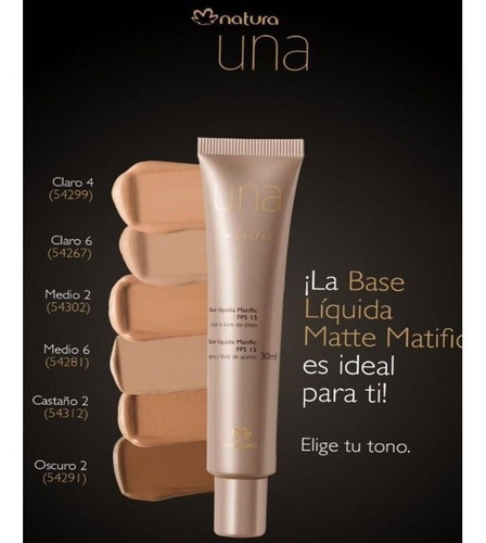 Base de maquillaje en beige medio 6 Natura Una Base LĂquida Matific FPS 15 Matific tono medio 6 - 30mL 30g