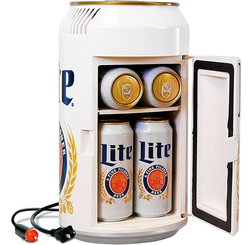 Miller Lite Mini Refrigerador Portatil Para 8 Latas Con Cabl