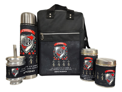 Equipo De Mate Completo/ Kit/set Matero River Plate/p.marbry Negro River M4