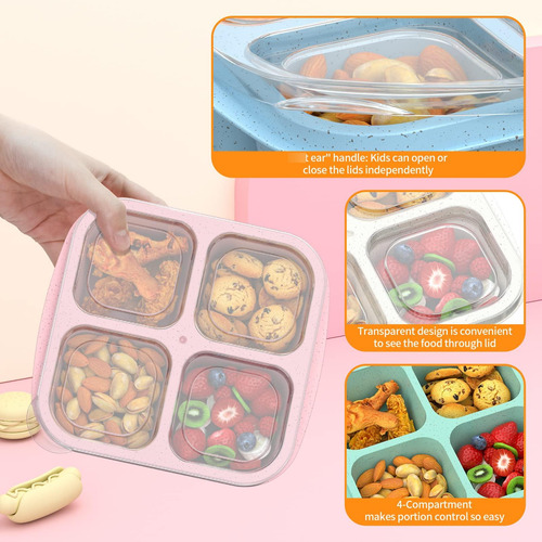 Cajas De Aperitivos Reutilizables 4 Compartimentos Paquete 4