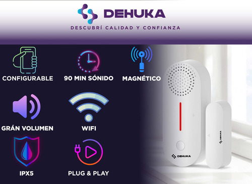 Sensor Magnético Para Puertas Ventanas Programable Dehuka Blanco