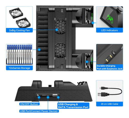 Base De Enfriamiento Y Cargador Para Control De Ps4 Slim/pro
