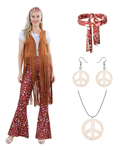 Conjunto De Disfraz Hippie De Los Anos 70 Para Mujer, Disfra