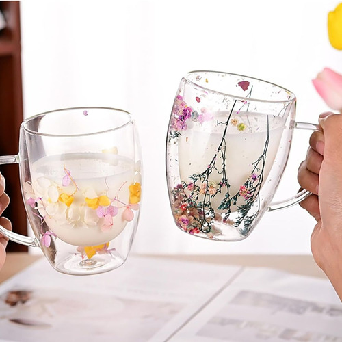 Taza Mug Doble Pared Con Flores Eternas 350ml Cafe Te