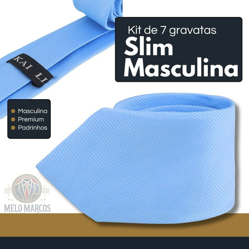 Kit 7 Gravatas Masculina Premium Várias Cores Padrinhos