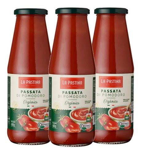 3x Passata De Tomate Orgânico La Pastina 680g