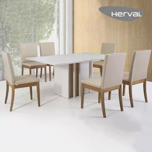 Mesa de Jantar com 6 Cadeiras Herval Indy, Amêndoa