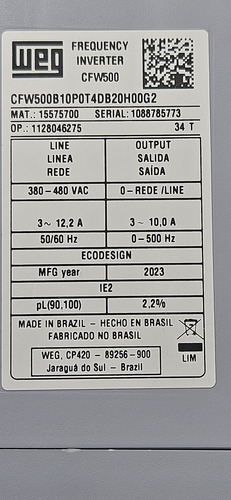 Inversor Frequência Weg Cfw500 G2 5cv 10a 380-480 Trifásico