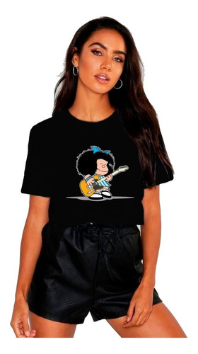 Polera Dama Estampada 100%algodon Diseño Mafalda Guitarra 