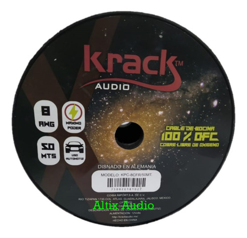 Rollo De Cable Para Corriente Cal. 8 Krack 100% Cobre 50 Mt