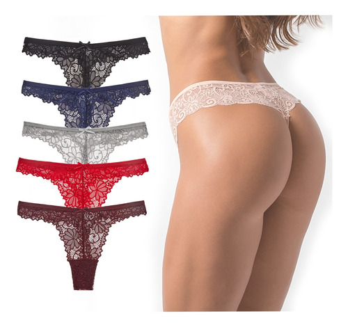 Pack De 5 Piezas Sexy Encajes Tangas Sin Calzones Dama Mujer