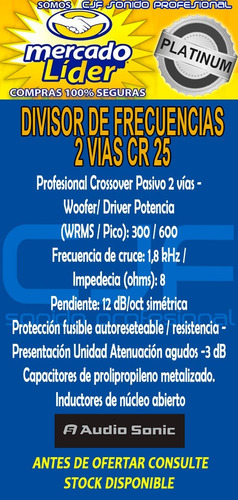 Divisor De Frecuencias 2 Vias Woofer Y Driver Audiosonic Cjf